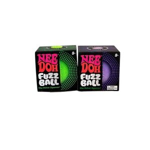 NeeDoh Fuzz Ball Stress Toy 2 Pack Neon Green Purple Velvet Squeeze Squishy